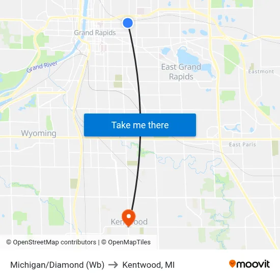 Michigan/Diamond (Wb) to Kentwood, MI map
