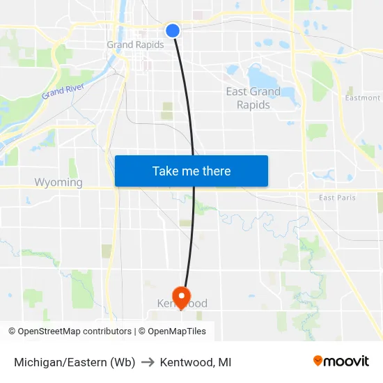 Michigan/Eastern (Wb) to Kentwood, MI map