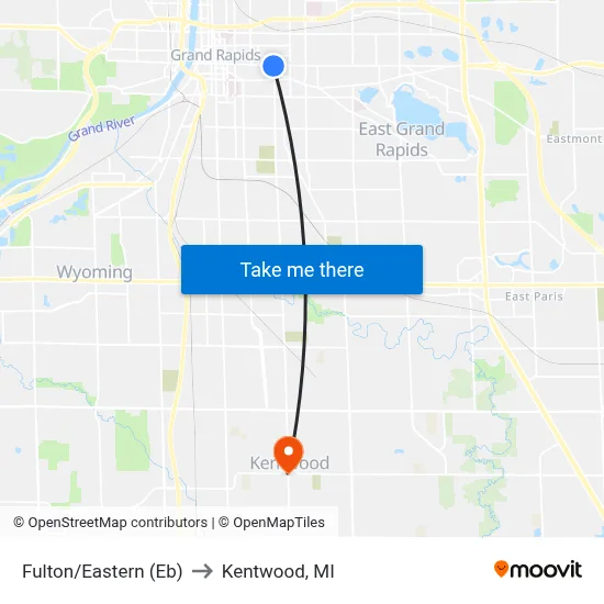 Fulton/Eastern (Eb) to Kentwood, MI map