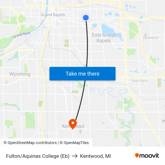 Fulton/Aquinas College (Eb) to Kentwood, MI map