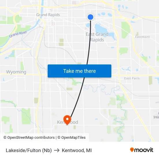 Lakeside/Fulton (Nb) to Kentwood, MI map
