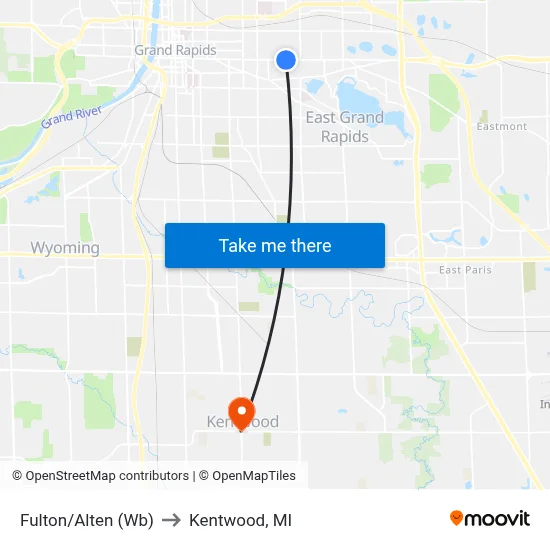 Fulton/Alten (Wb) to Kentwood, MI map