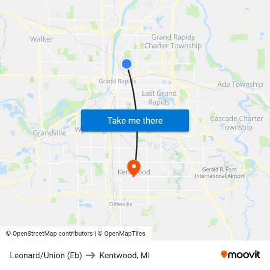 Leonard/Union (Eb) to Kentwood, MI map