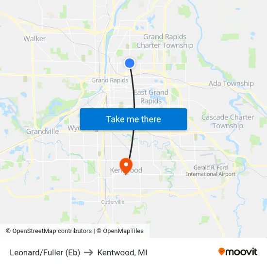 Leonard/Fuller (Eb) to Kentwood, MI map