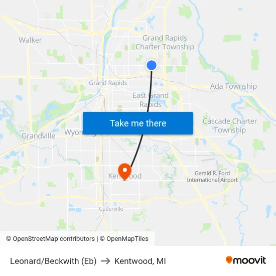 Leonard/Beckwith (Eb) to Kentwood, MI map