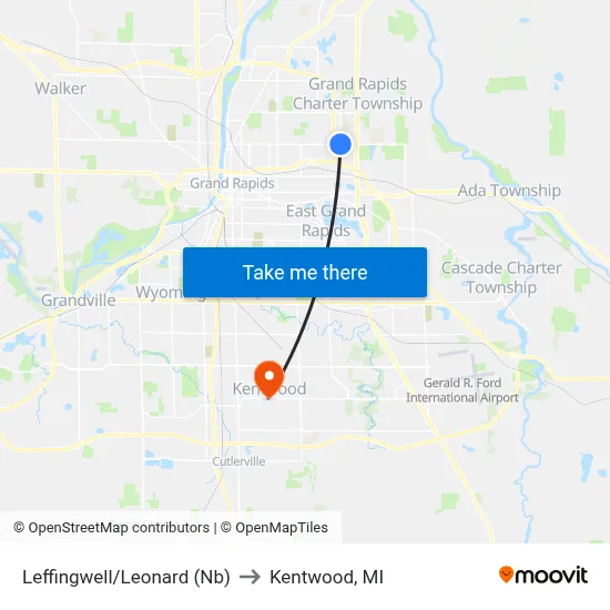 Leffingwell/Leonard (Nb) to Kentwood, MI map