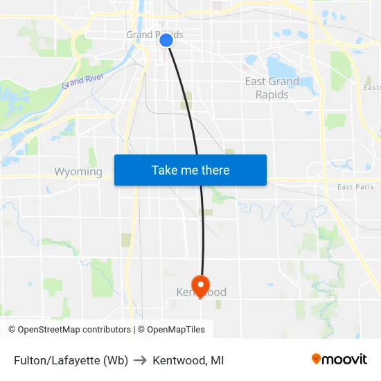 Fulton/Lafayette (Wb) to Kentwood, MI map