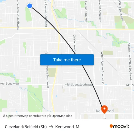 Cleveland/Belfield (Sb) to Kentwood, MI map