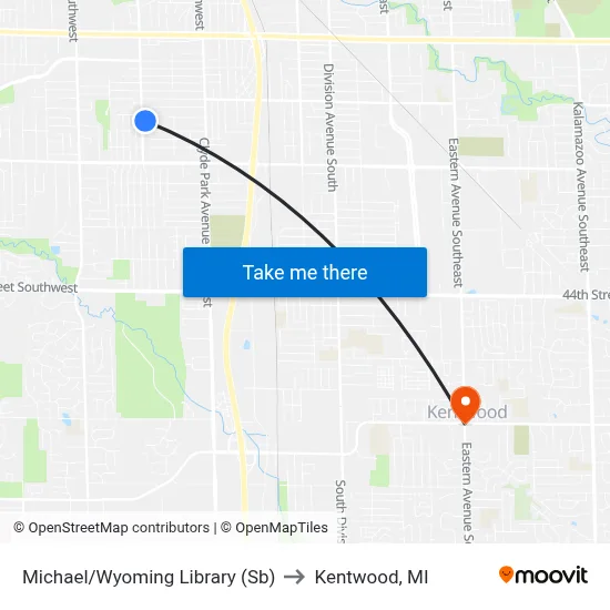Michael/Wyoming Library (Sb) to Kentwood, MI map