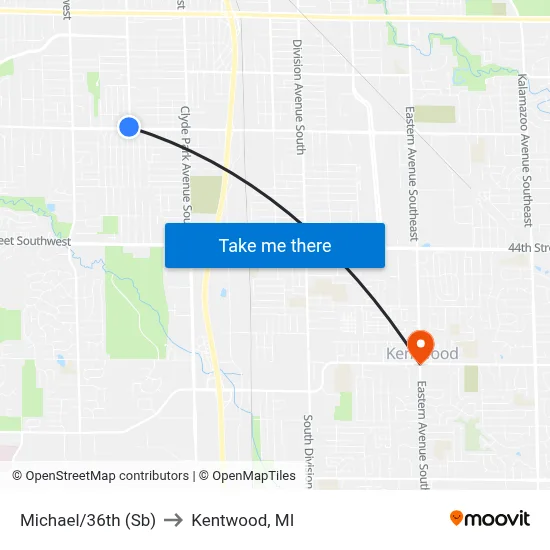 Michael/36th (Sb) to Kentwood, MI map