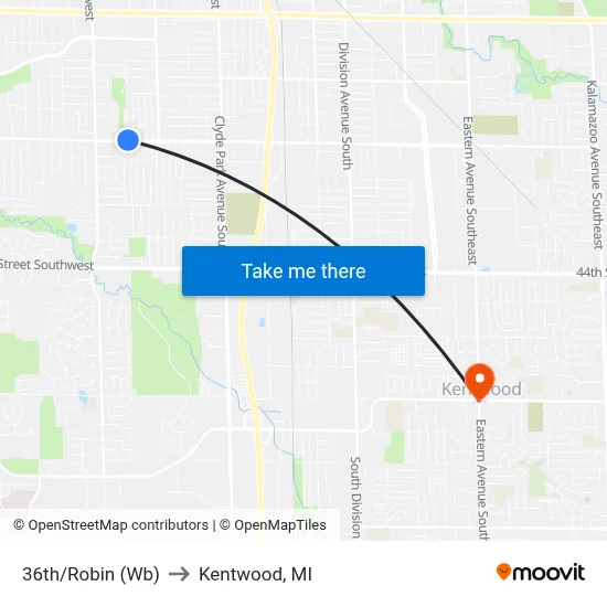 36th/Robin (Wb) to Kentwood, MI map