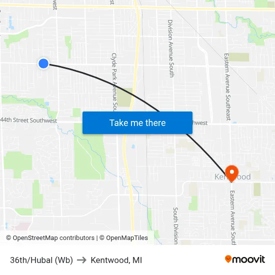 36th/Hubal (Wb) to Kentwood, MI map