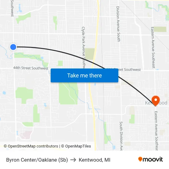 Byron Center/Oaklane (Sb) to Kentwood, MI map