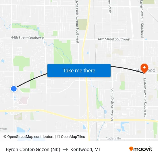 Byron Center/Gezon (Nb) to Kentwood, MI map