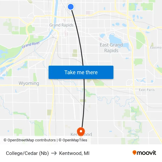 College/Cedar (Nb) to Kentwood, MI map