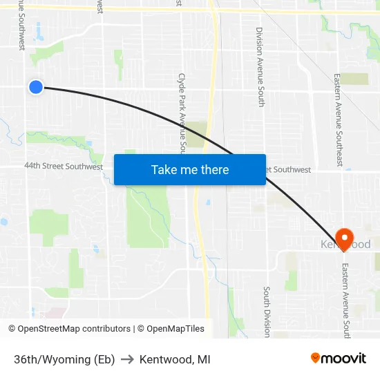 36th/Wyoming (Eb) to Kentwood, MI map