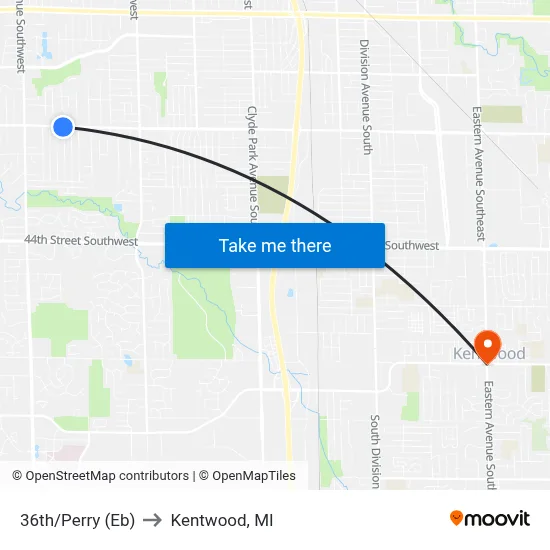 36th/Perry (Eb) to Kentwood, MI map