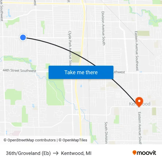 36th/Groveland (Eb) to Kentwood, MI map