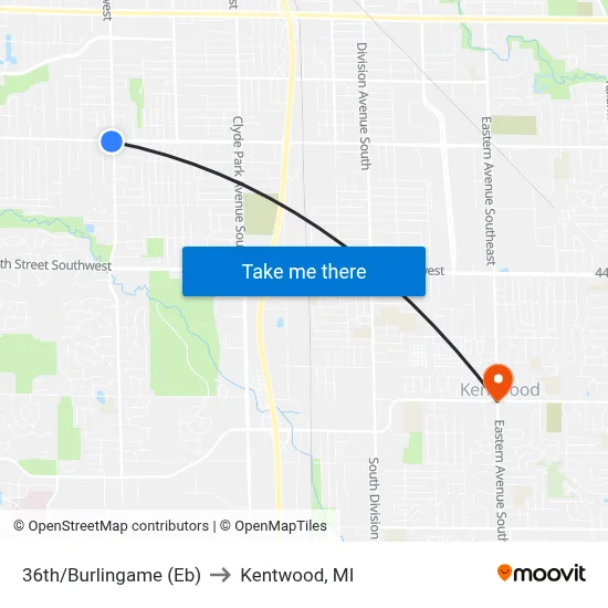 36th/Burlingame (Eb) to Kentwood, MI map