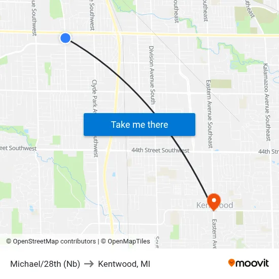 Michael/28th (Nb) to Kentwood, MI map