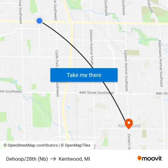 Dehoop/28th (Nb) to Kentwood, MI map