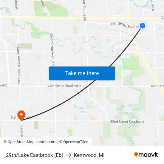 29th/Lake Eastbrook (Eb) to Kentwood, MI map
