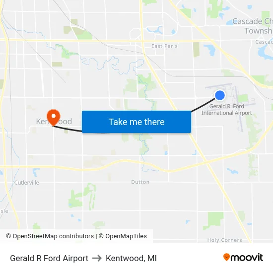 Gerald R Ford Airport to Kentwood, MI map