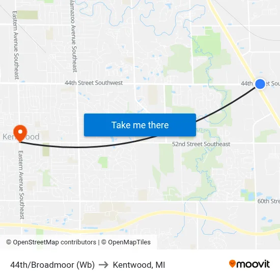 44th/Broadmoor (Wb) to Kentwood, MI map