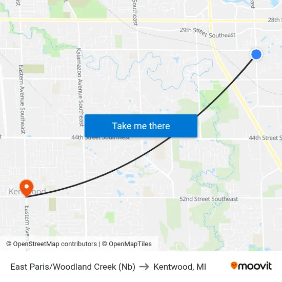 East Paris/Woodland Creek (Nb) to Kentwood, MI map