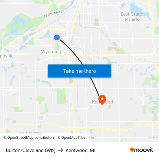 Burton/Cleveland (Wb) to Kentwood, MI map