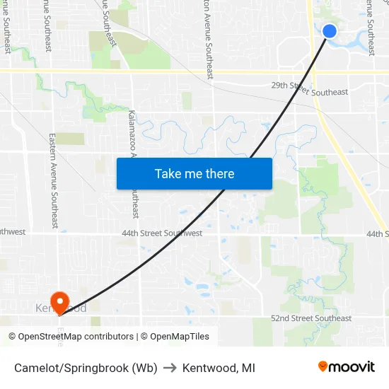 Camelot/Springbrook (Wb) to Kentwood, MI map