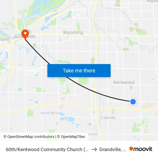 60th/Kentwood Community Church (Wb) to Grandville, MI map