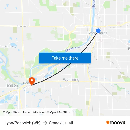 Lyon/Bostwick (Wb) to Grandville, MI map