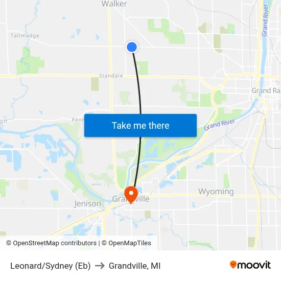 Leonard/Sydney (Eb) to Grandville, MI map