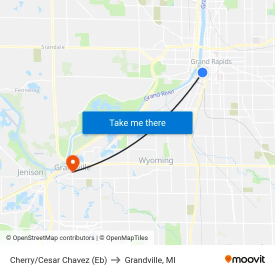 Cherry/Cesar Chavez (Eb) to Grandville, MI map