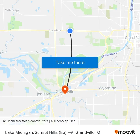 Lake Michigan/Sunset Hills (Eb) to Grandville, MI map