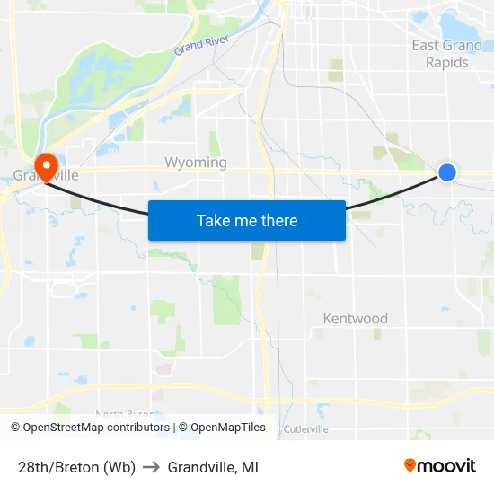28th/Breton (Wb) to Grandville, MI map