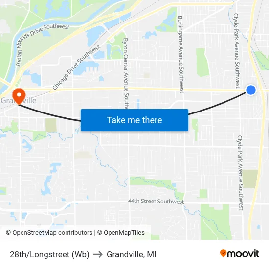 28th/Longstreet (Wb) to Grandville, MI map