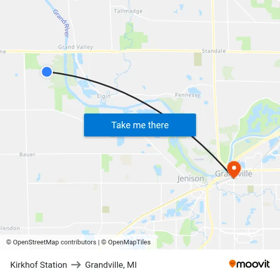 Kirkhof Station to Grandville, MI map