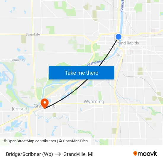 Bridge/Scribner (Wb) to Grandville, MI map