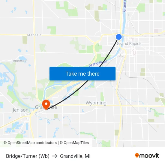 Bridge/Turner (Wb) to Grandville, MI map