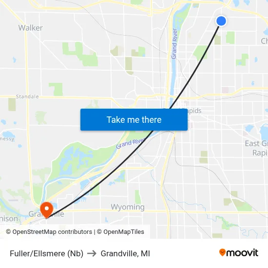 Fuller/Ellsmere (Nb) to Grandville, MI map