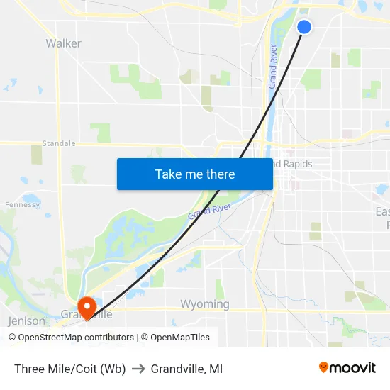 Three Mile/Coit (Wb) to Grandville, MI map