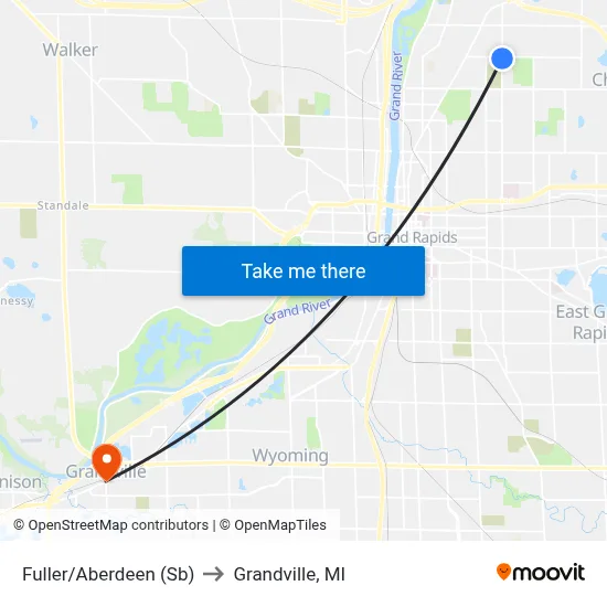 Fuller/Aberdeen (Sb) to Grandville, MI map