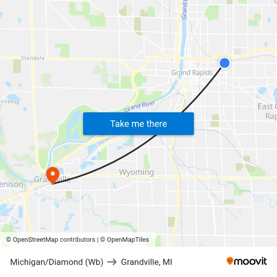 Michigan/Diamond (Wb) to Grandville, MI map