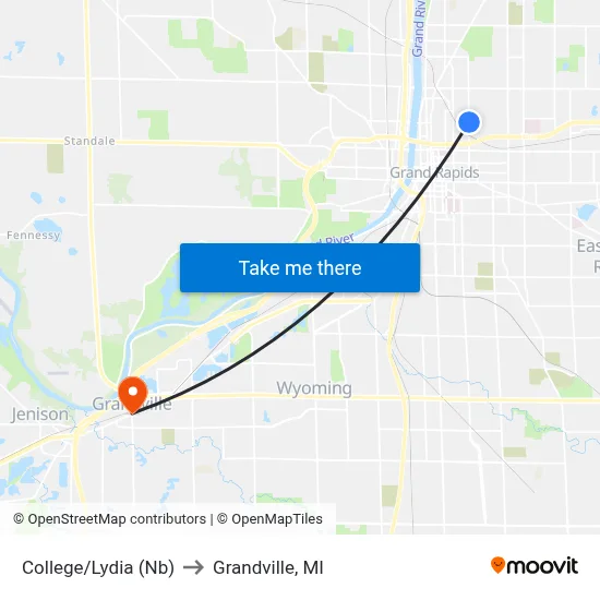College/Lydia (Nb) to Grandville, MI map