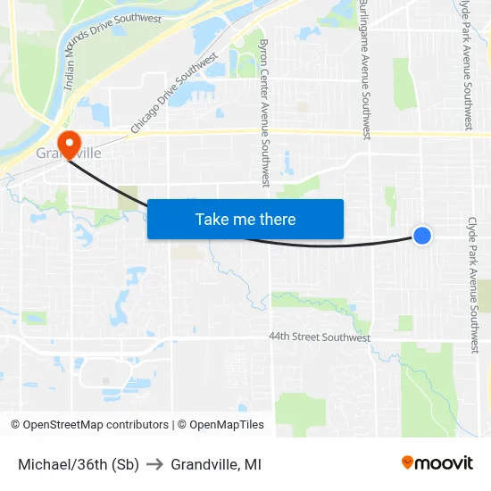 Michael/36th (Sb) to Grandville, MI map
