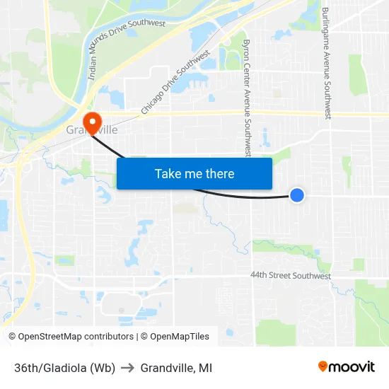 36th/Gladiola (Wb) to Grandville, MI map
