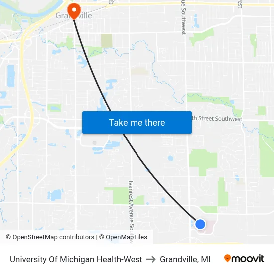 University Of Michigan Health-West to Grandville, MI map