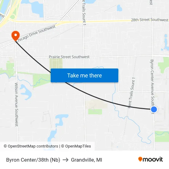 Byron Center/38th (Nb) to Grandville, MI map